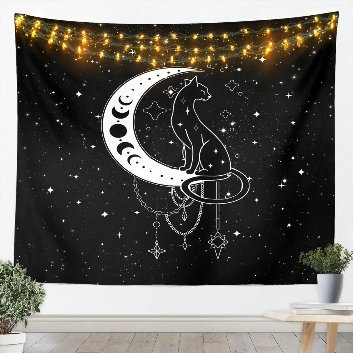 Bohemian Moon Star Tapestry Mysterious Cat Tapesrties Decor Living Room Bedroom Galaxy Starry Sky Black Wall Hanging Tapestry