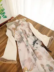 New Antique Style With Plush Collar Cheongsam Winter Flared Sleeves For Warmth, Thickened Dress, Women's Cute Cheongsam Skirt