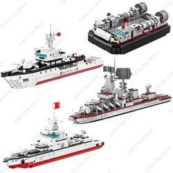 2024 Naval Warship Building Block Destroyer Varyag Cruiser British BH-7 Air Cushion Landing Craft Model Kids Toys Birthday Gifts