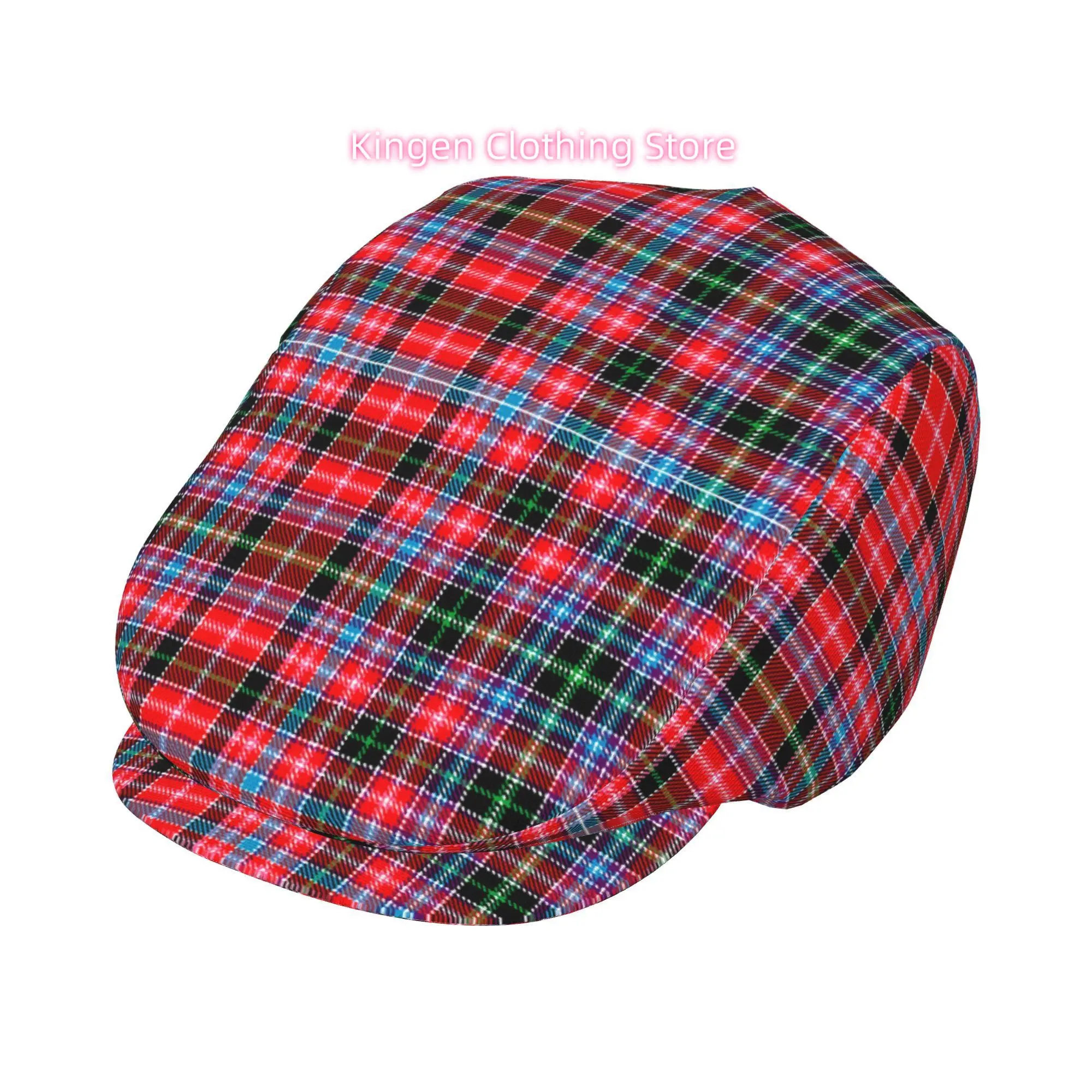 Red Based Multicolor Plaid Pattern Men and Women Adjustable Flat Cap Newsboy Beret Ivy Cap Irish Cabbie Fishing Hats Forward Cap