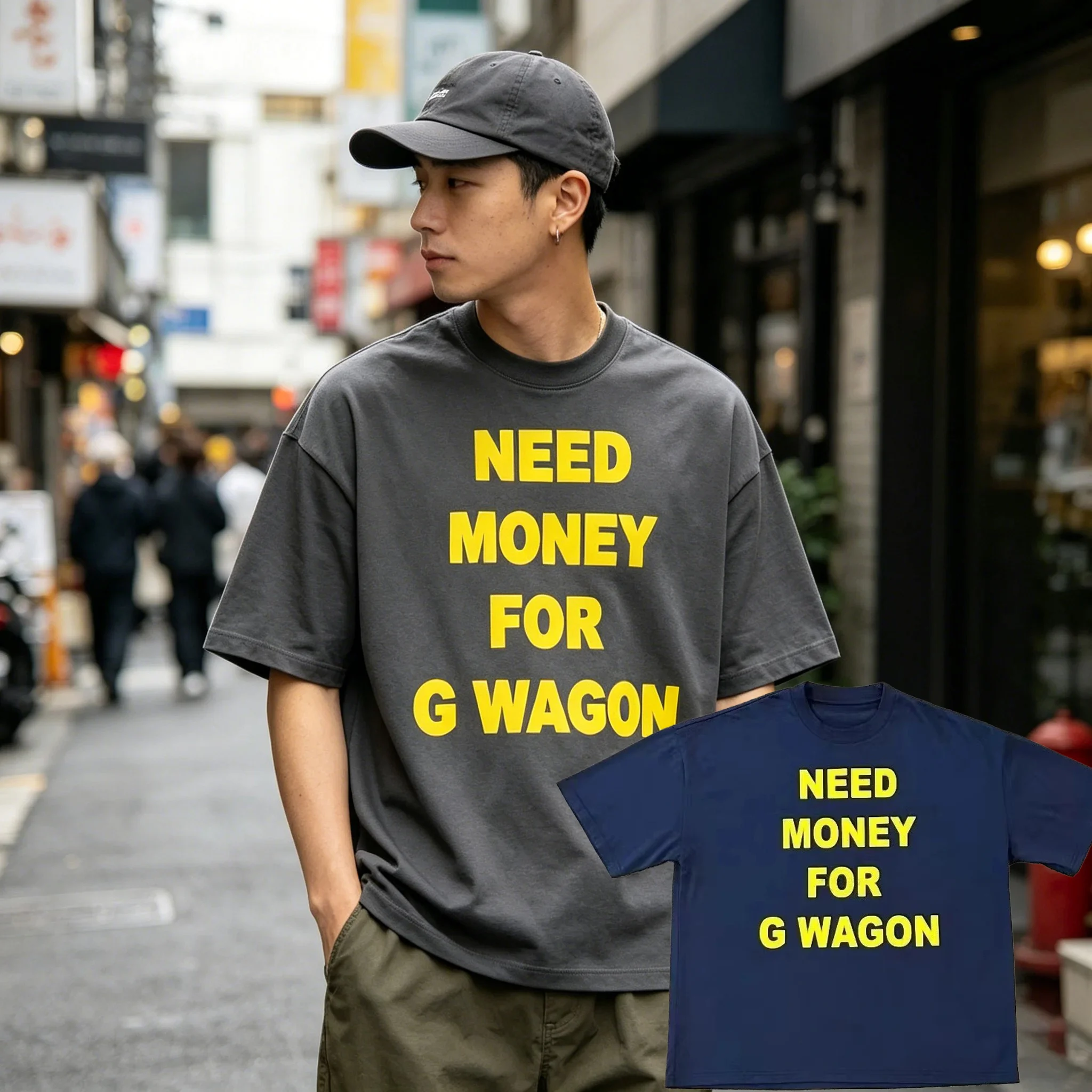 Streetwear Oversized Men's Women's T-shirt NEED MONEY FOR G WAGON Printed Cotton T-shirt Casual Short Sleeved Round Neck T-shirt