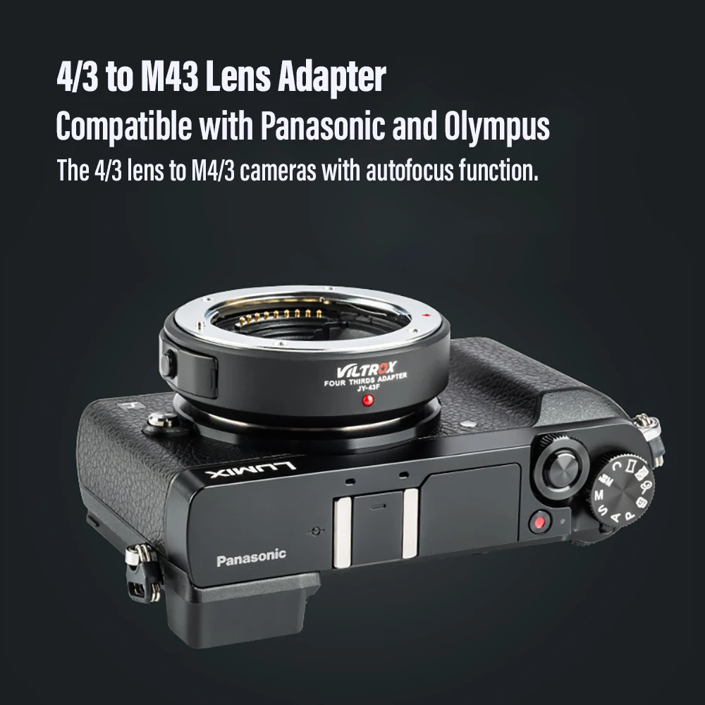 VILTROX Auto Focus JY-43F 4/3 Lens to Micro M4/3 Camera Adapter Mount for Olympus PL8 E-M5 E-PM1 E-M10 III Panasonic GH6 GH5 GF8