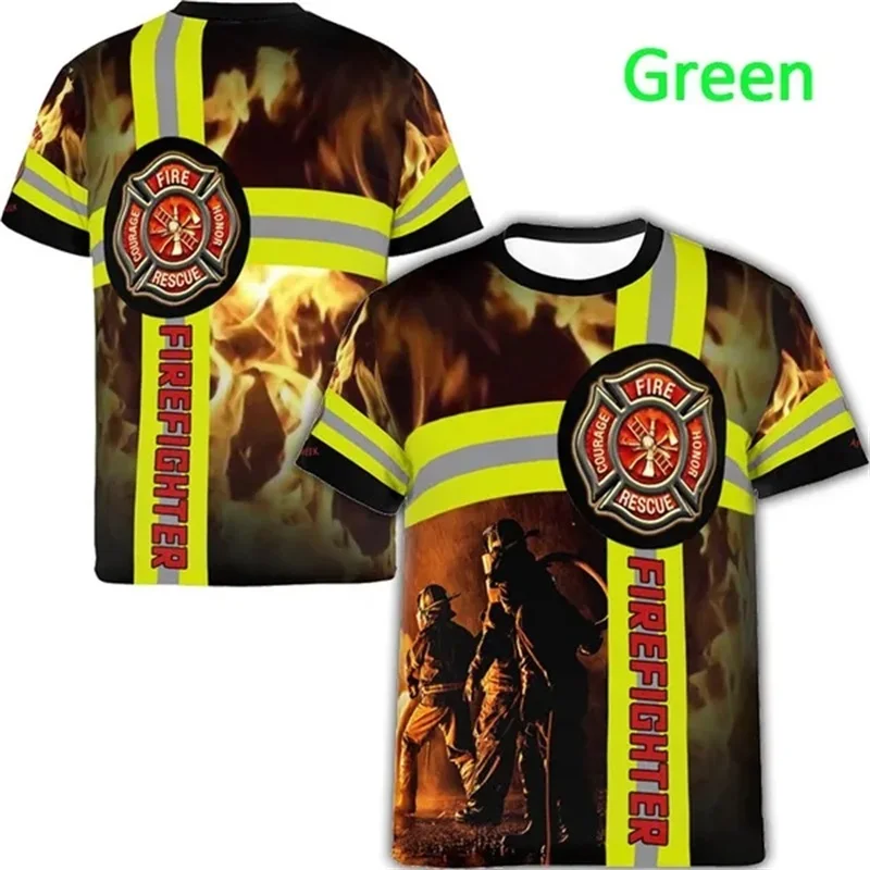 3D Printing FireFighter Hero T-shirt Casual Cool Round Neck Short Sleeve Tees Top For Men Kids Firemen Graphic Tshirt Streetwear