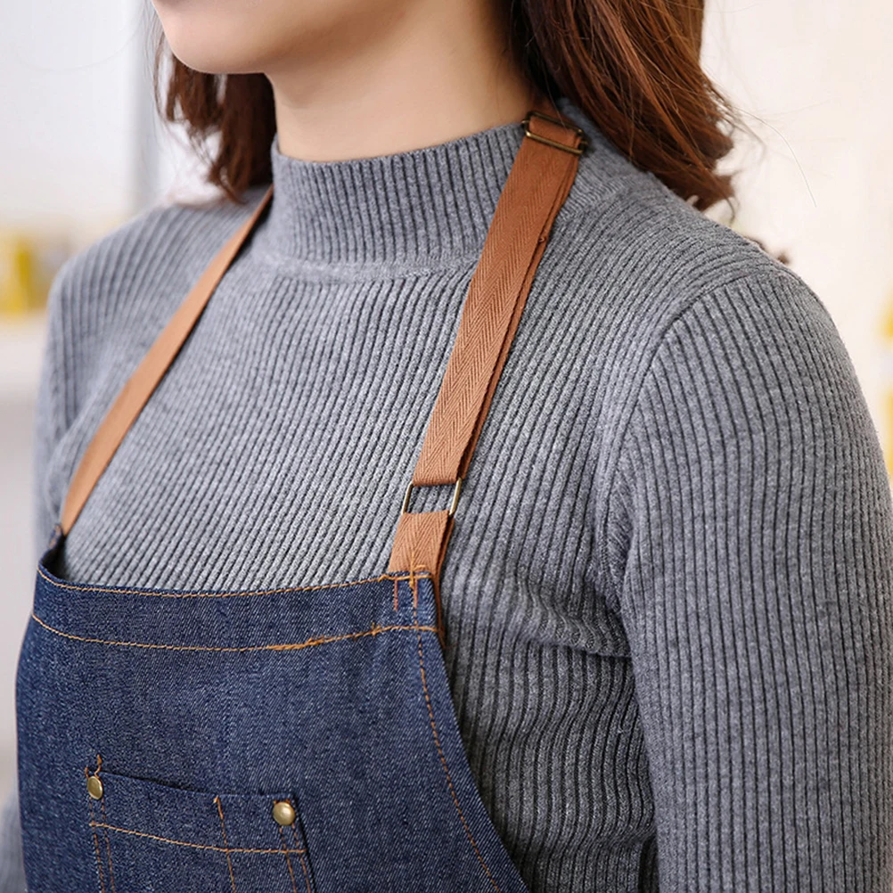 

Jean Apron Heavy Duty Denim Work Bib Pockets Hotel Restaurant Blue Black Women Hanging Adjustable Comfort Cotton