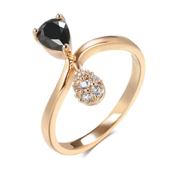 Kinel Korean Style Rings For Women Fashion 585 Rose Gold With Black Natural Zircon Ring High Quality Daily Fine Jewelry 2022