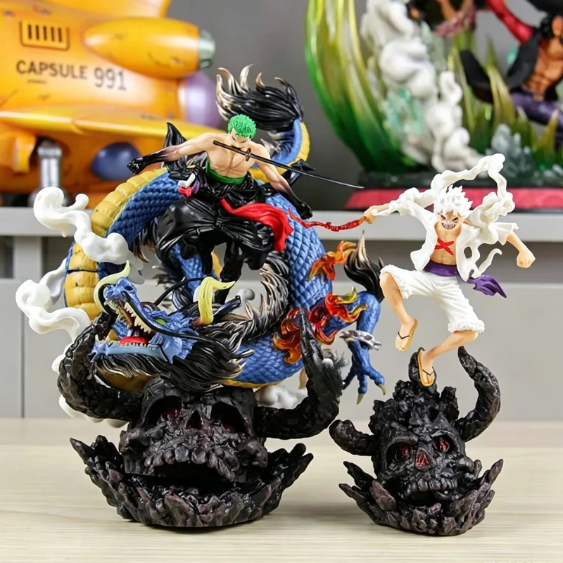 Figura de Anime de 23 cm, Gk Dreamy Zoro Nika Luffy, One Piece, Isla Fantasma, Modelo de Zoro Negro y Dorado, Estatua, Adorno de Escritorio, Juguetes para Niños