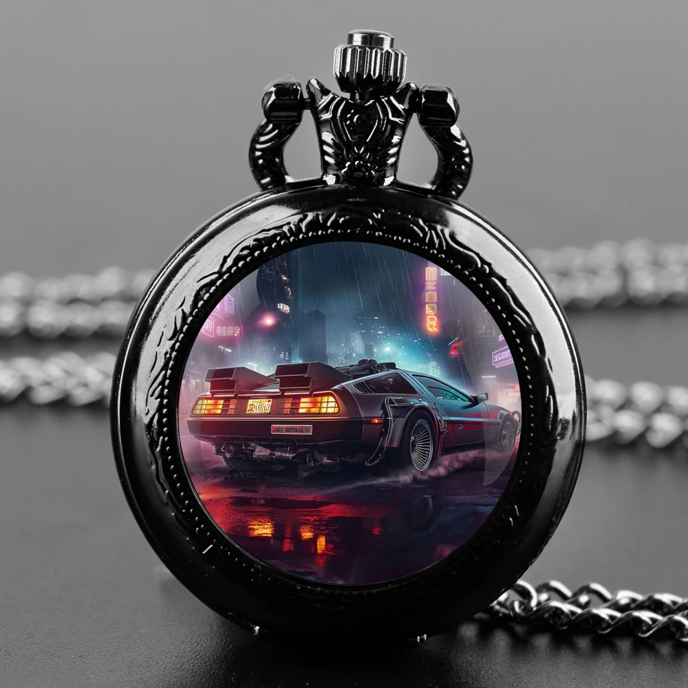Ritorno al futuro Collana con orologio da tasca al quarzo con cupola in vetro vintage Collana con ciondolo gioielli da donna Catena per bambini Reloj De Bolsillo