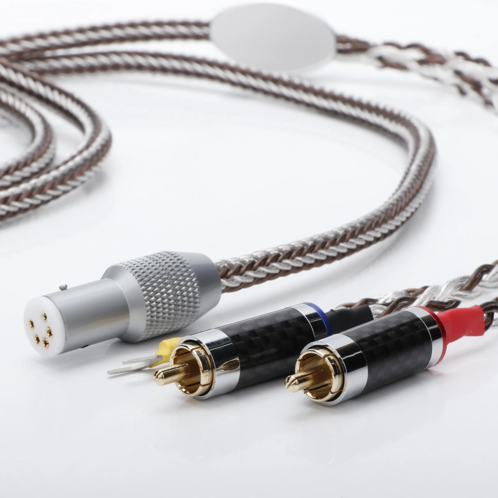 5Pin DIN to 2RCA PhonoCable OCC Silver Plated Tonearm Cable with RCA Plug Ground Wire