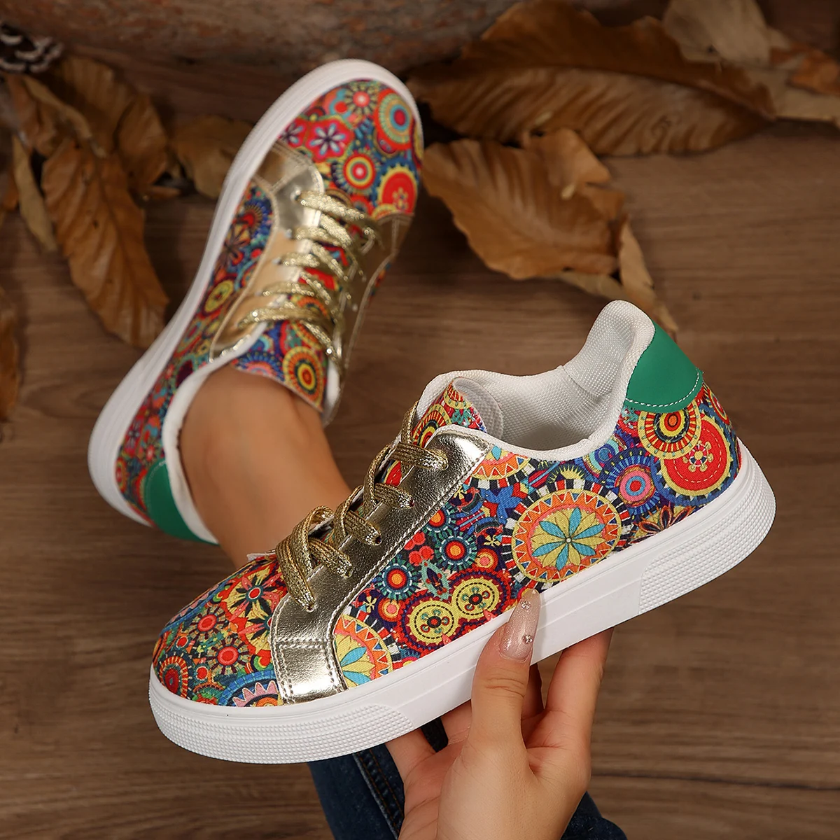 Women Sneakers 2025 Comfortable Shoes Lace-up Painting Print Platform Sneakers Women Spring Autumn Round Toe Sports Shoes Women