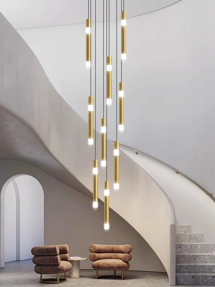 

Modern LED Long Tube Staircase Chandelier Cylindrical Pendant Light for suspended Living Room Pendent lamp Villa Lobby Pendants