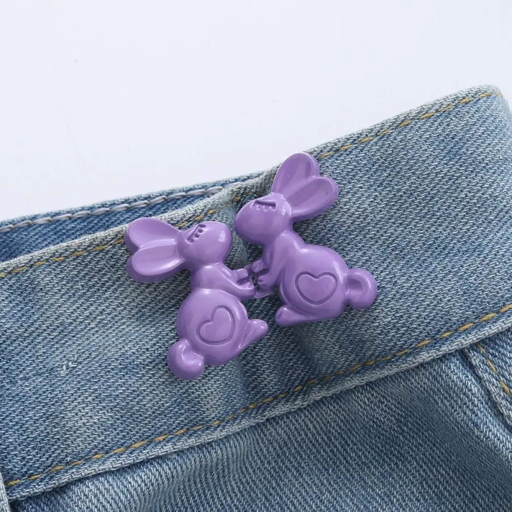 Holding Hands Heart Rabbit Pants Button Tightener Colorful Waist Buckle Jean Fit Tighten Buckles Silver Gold