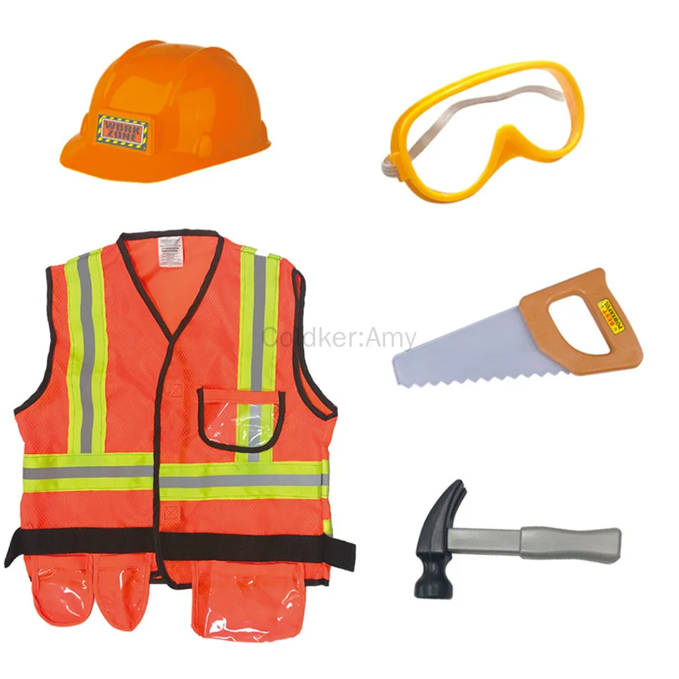 

Kids Construction Costumes Toddler Worker Dress Up Clothes Boys Pretend Builder Career Outfit Halloween Role Play Uniform Sets
