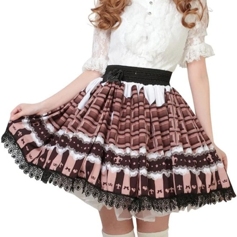 2025 Pink Polyester Lace Piano Keybord Printed Lolita Skirt Women Dress
