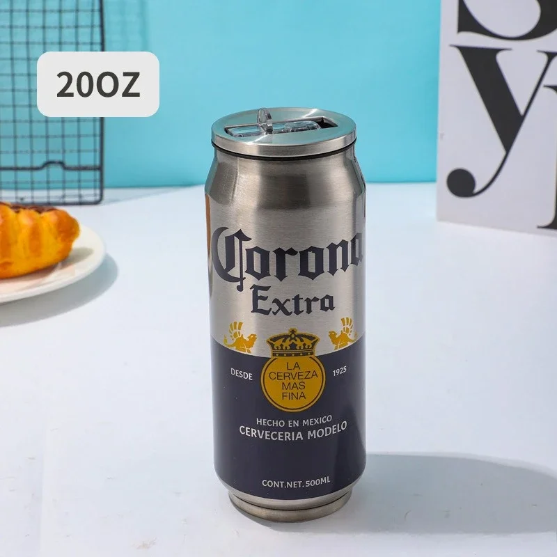 1 قطعة 500 مللي الترمس مع القش 304 بيرة ستانلس ستيل زجاجة كولا يمكن الترمس الفقرة مقهى البيرة الباردة حارس المنزل المطبخ درينكوير