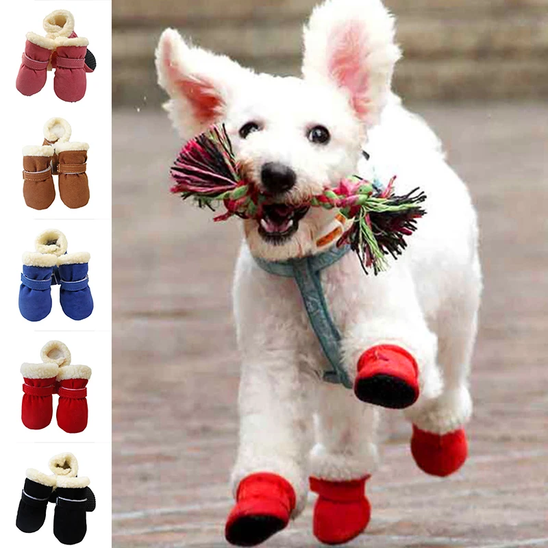 4pcs/set Winter Small Dogs Waterproof Anti Slip Shoes Candy Colors Pet Dog Shoes Boots Socks Snow Booties Puppy Chihuahua