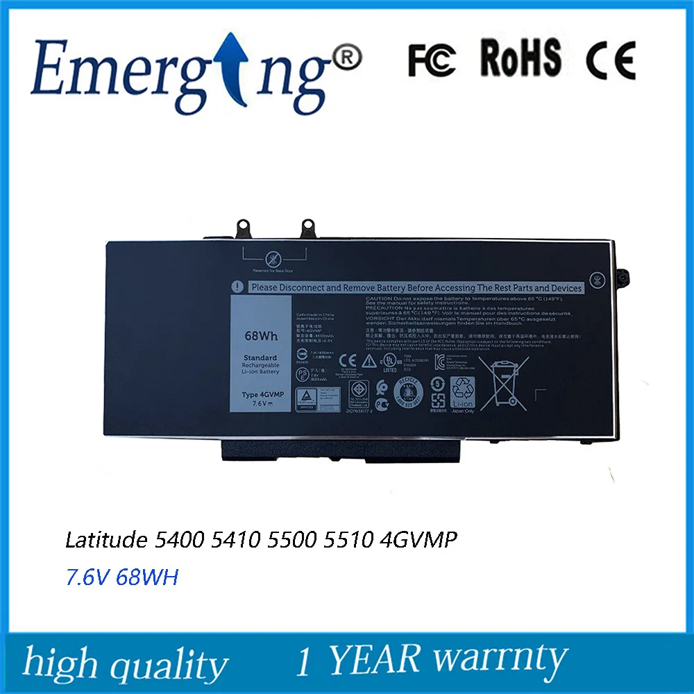 7.6V 68Wh New 4GVMP Laptop Battery for Dell Latitude 5400 5500 5401 5501 5511 5410 Inspiron 7590 2-in-1 Series