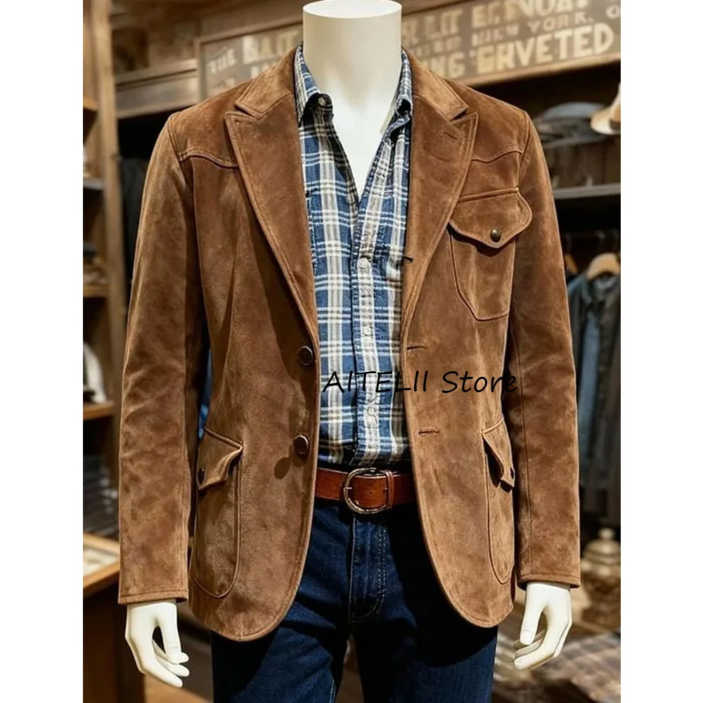 

Men's Social Coat Faux Leather Suit Jackets for Man Jackets High Quality Single-breasted Suede Fabric Urban Blazers Fashion