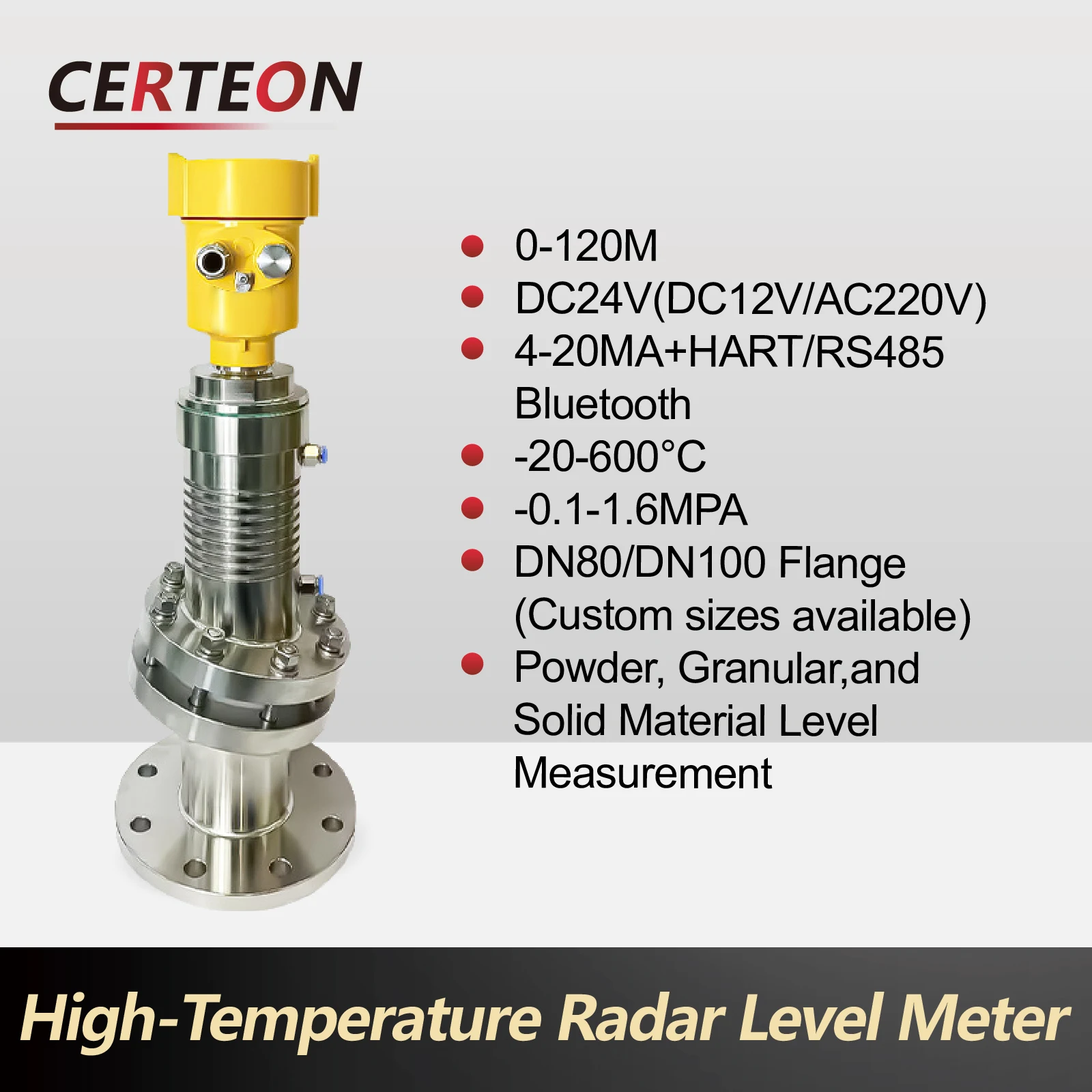 

HOT 80GHz High Temperature Radar Level Transmitter 600°C Liquid Level Sensor DN80 DN100 Flange Mounted Non-Contact Level Gauge