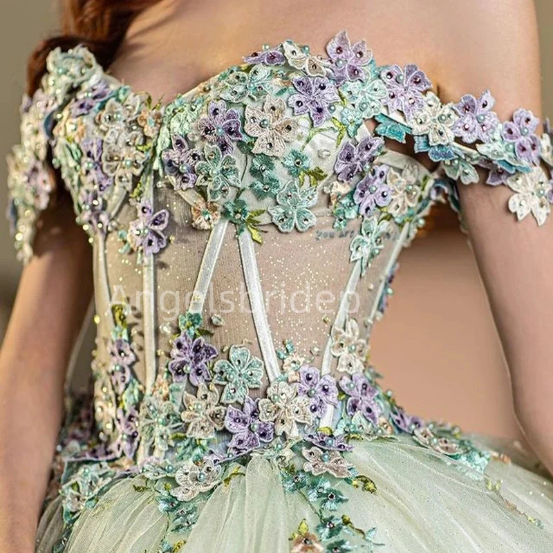 Angelsbridep Vestidos De Graduación Sage Green Princess Ball Gown Quinceanera Dress Party Dresses With Colorful Appliques