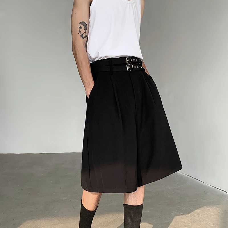 LUZHEN Belt Decorate Design Personality Trendy Shorts Original Summer Solid Color Men\'s Street Straight Five-point Pants LZ2611
