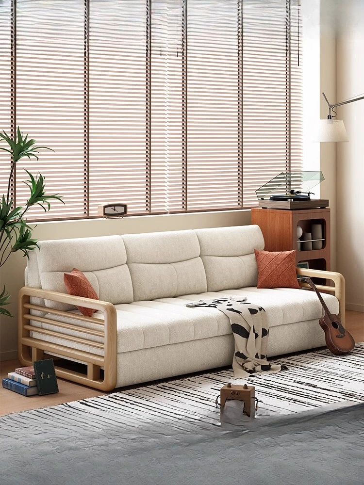 

Solid wood telescopic bed folding dual-purpose solid wood sofa bed small apartment living room double multi-functional sofa ash