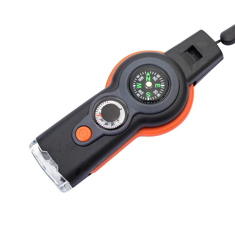 

Outdoor New 7-in-1 Multi-Functional Whistle Survival Whistle with LED Light, Thermometer, and Compass