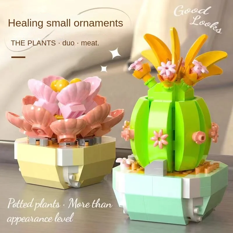 Compatible with LEGO Realistic Succulent Small Potted Plant Bouquet Ornaments for Birthday Gifts for Tall Building Block Toys