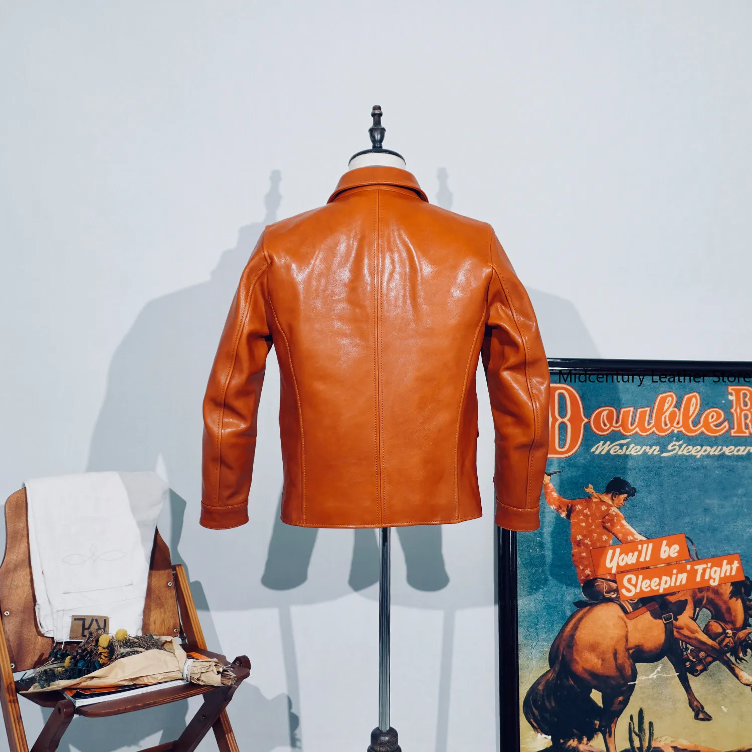 Classic Replica Brakeman Full Vegetable Tanned Uncoated Horse Leather American Vintage Lapel Motorcycle Jacket