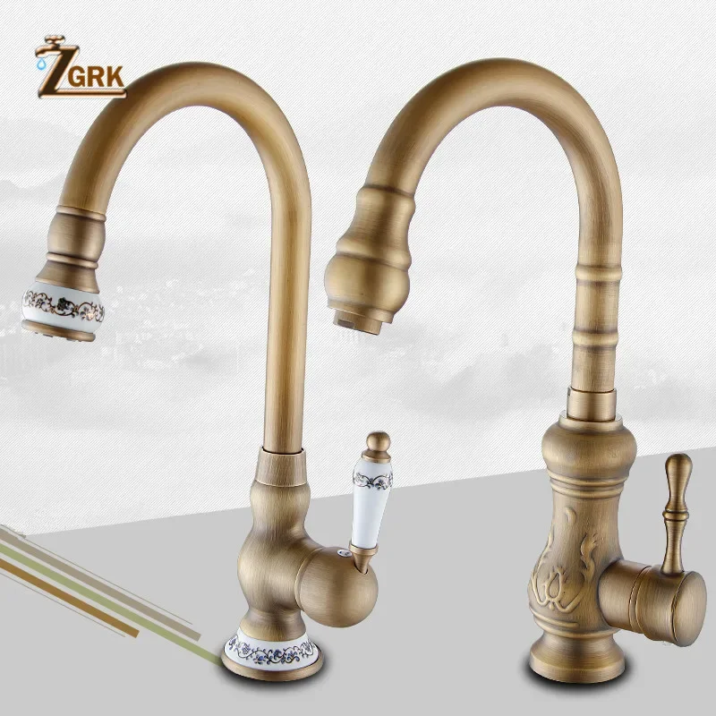 

Kitchen Faucets Antique Color Cozinha Faucet Brass Swivel Spout Kitchen Faucet Single Handle Vessel Sink Mixer Tap Kitchen