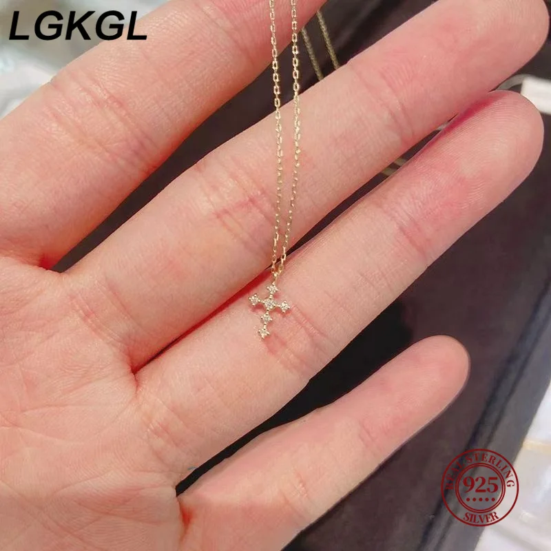 LGKGL ريال 925 فضة الزركون الصليب قلادة القلائد للنساء الحد الأدنى ضوء فاخر غرامة مجوهرات كوريا لطيف الملحقات