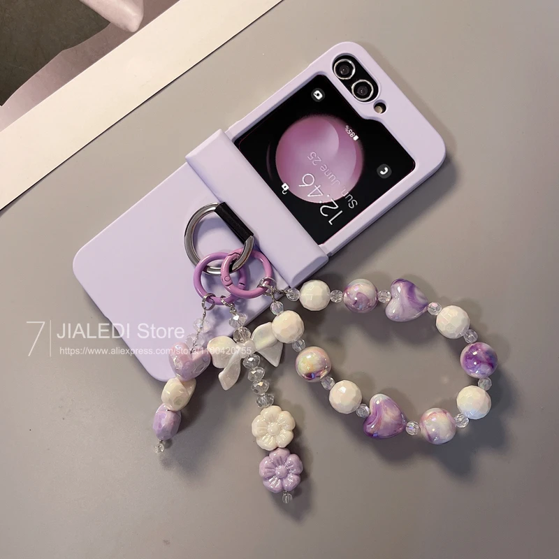 Cute Bracelet Bow Pink Hinger Phone case For Samsung Galaxy Z Flip 7 6 5 flip6 zflip6 7FE Cover