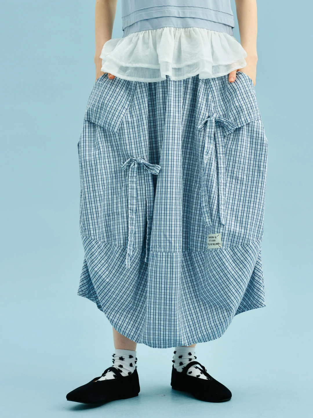 Half skirt 2025 imakokoni summer pure cotton washed artistic plaid figurine lantern half skirt 255036