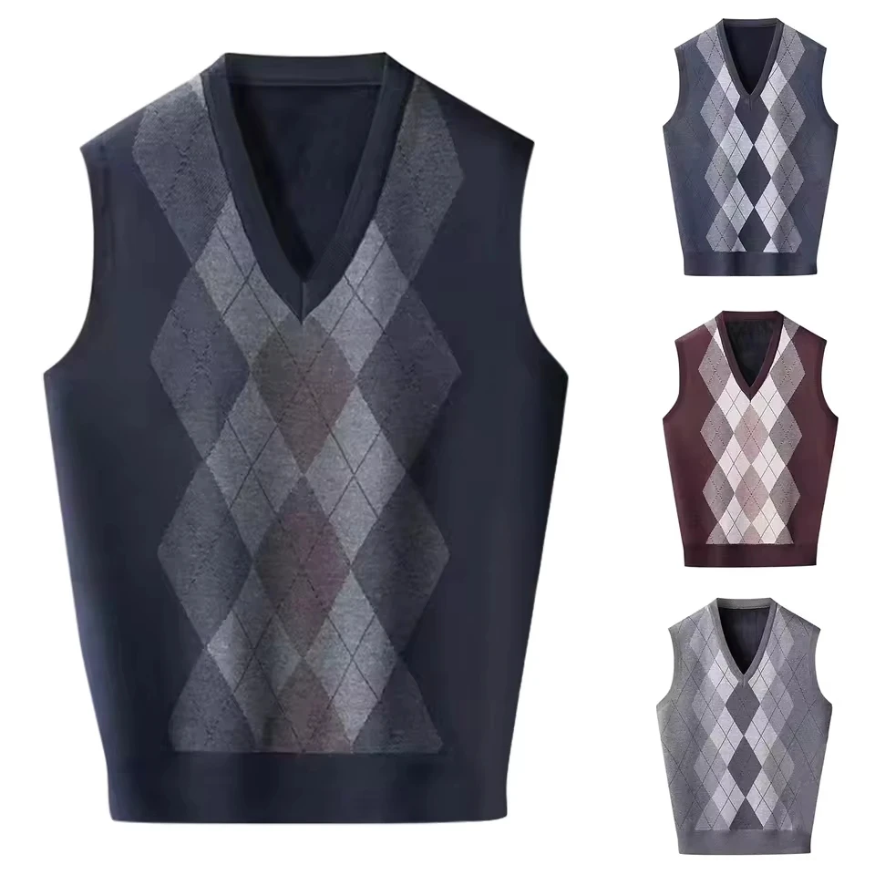 Lightweight Mock Neck  Pullover Mens Winter Casual Fashion V Neck Sleeveless Knit And Fleece Vest Sweater Ropa Hombre