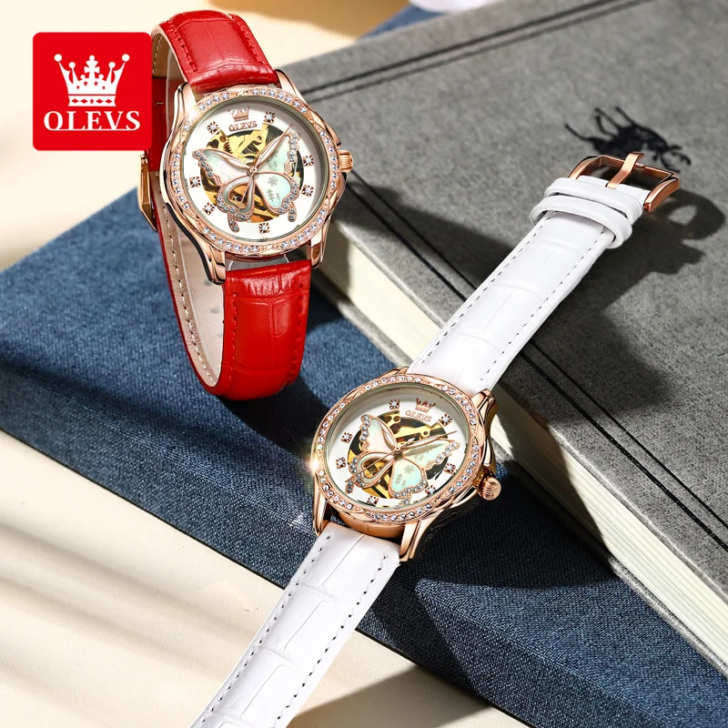 Women's OLEVS 6622 Mechanical Watch with Butterfly Skeleton Dial