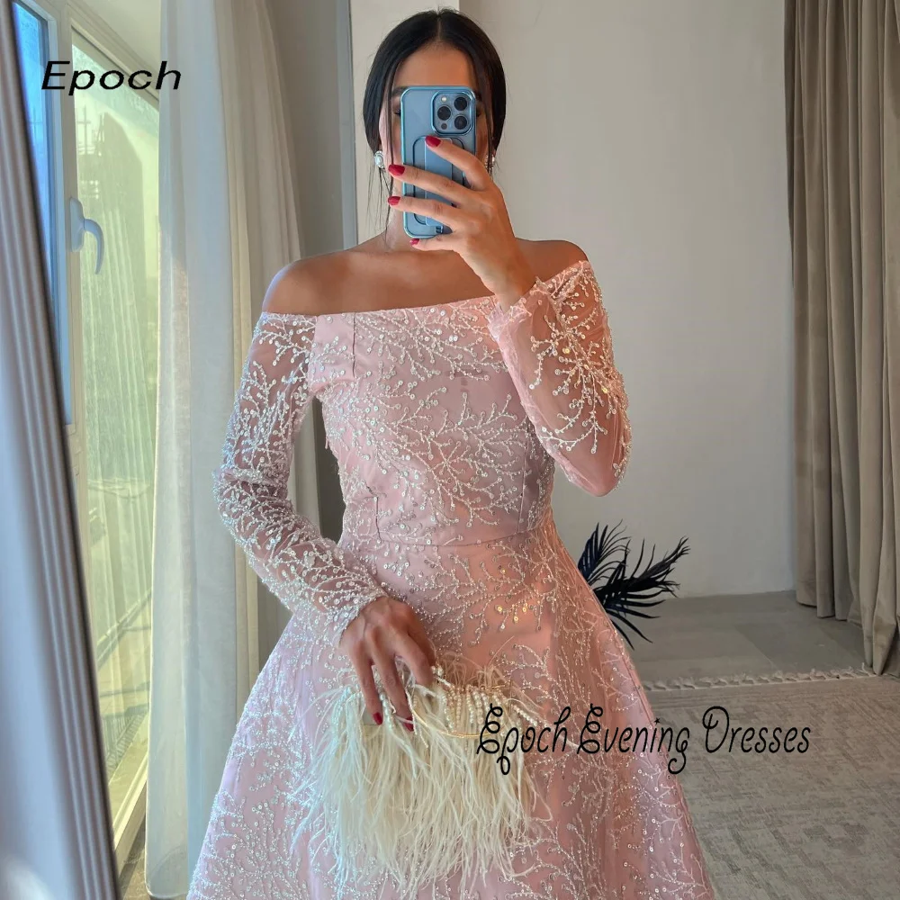 Epoche Abendkleid A-Linie glänzende Pailletten Applikationen von der Schulter maßge schneiderte sexy rosa Cocktail Ballkleid Frauen