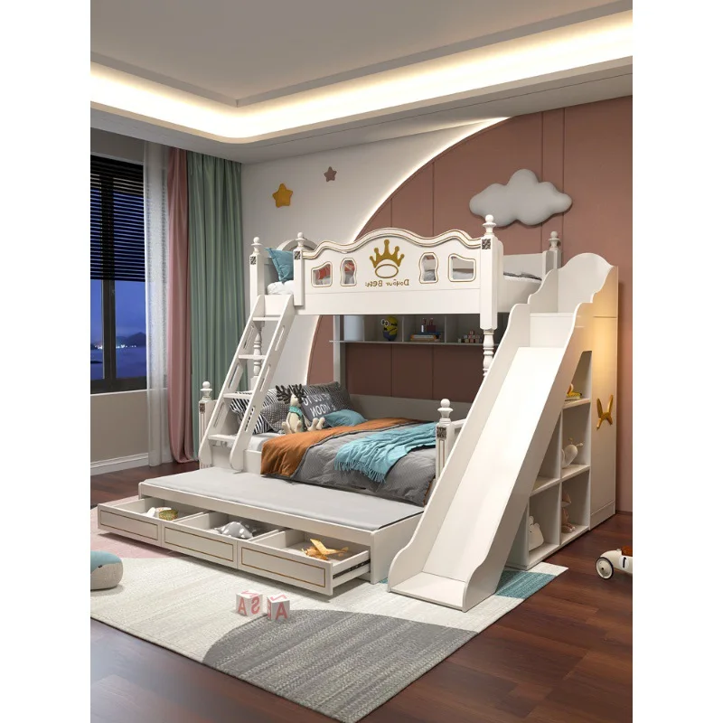 American children's bed Solid wood upper and lower beds Bunk beds Sisters and sisters do not interfere with each other Mother an
