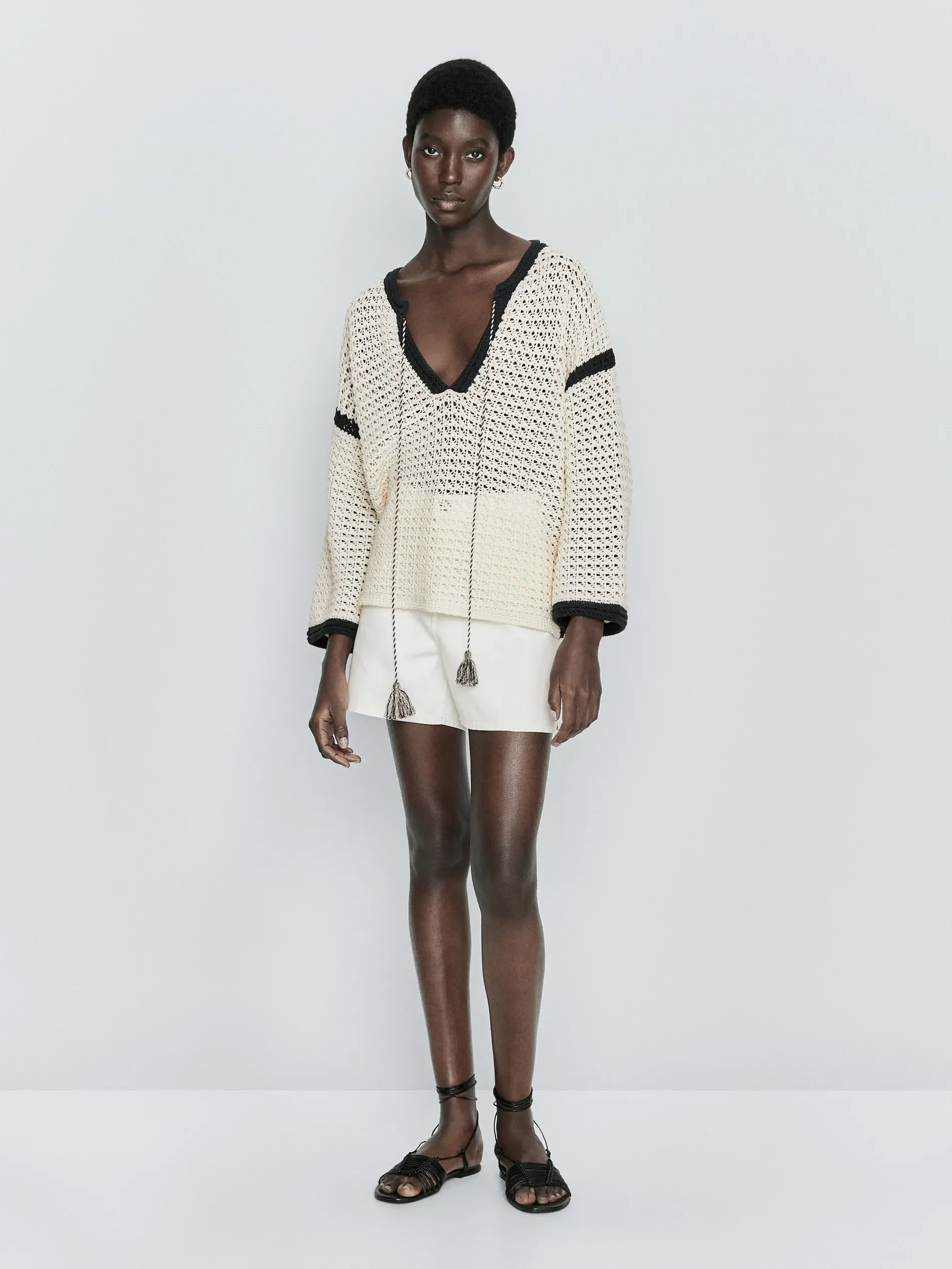 

Ethereal costume 2025 massidutti spring new style of Women's fashion patchwork design simple pure cotton crochet hollow knitwear