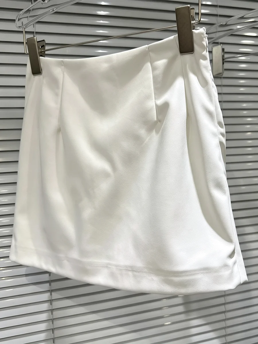GALCAUR Lace Up Spliced Fold Slimming Casual Mini Skirt for Women High Waist Patchwork Zipper Ruched Solid Skirts Female Fashion