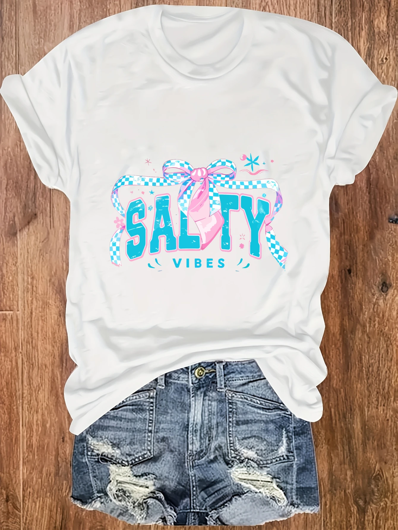 

Women's plus size tank top Salty Vibes Bow Checkered Stars Suitable for sports and daily wear summer casual shirt summer beach