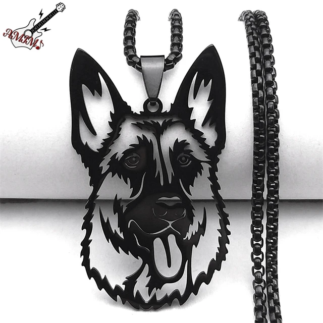 Hiphop German Shepherd Dog Pendant Necklace for Women Men Stainless Steel Black Color Punk Pet Chain Jewelry collar NZZZ532S06 AliExpress 36