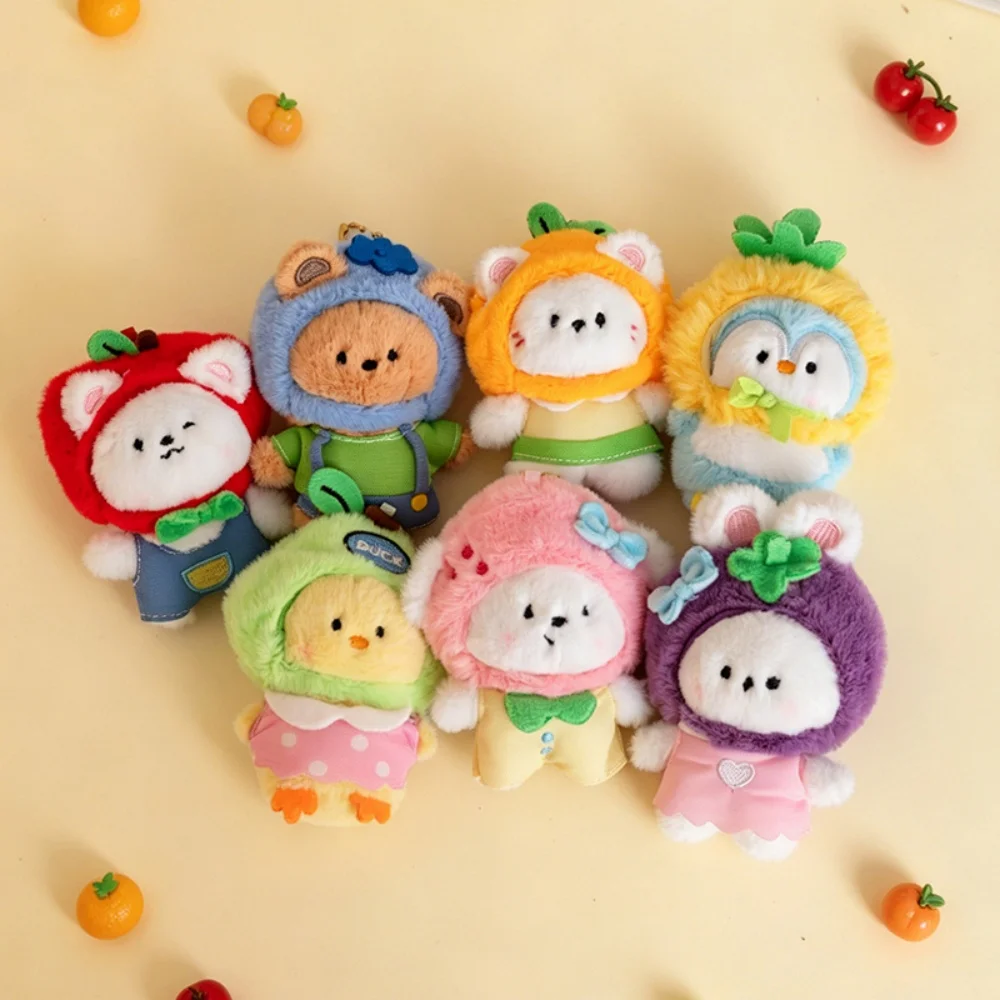 Adorable Mini Fruit Plush Pendant Cute Bee Bunny Cat Doll Bag Keychain Charm Birthday Gift for Girls