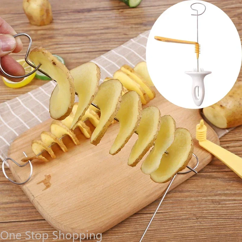 Spiralizer Chips Maker mit 4 Edelstahlstäben Tornado Spiral Screw Chips Kartoffelschneider Manueller gedrehter Kartoffelschneider