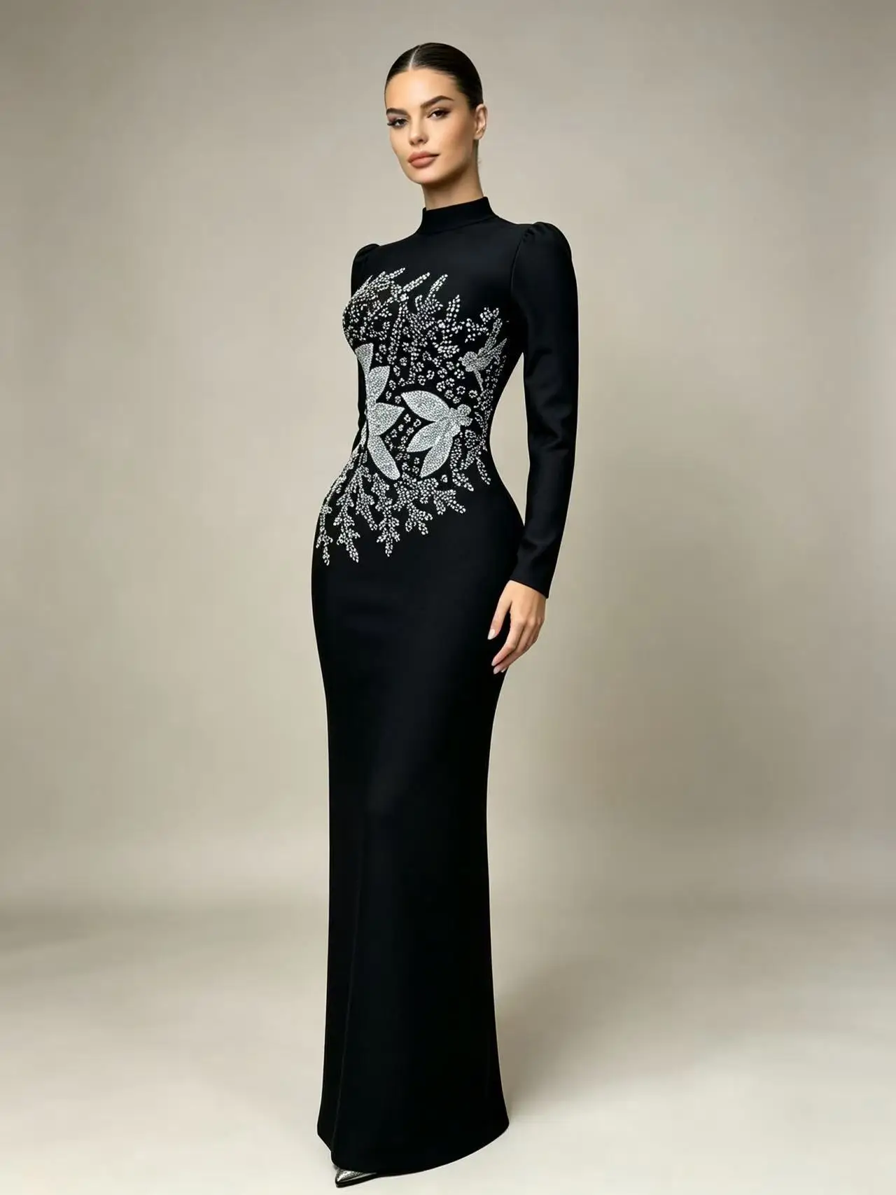 robe-de-soiree-a-manches-longues-coupe-ajustee-avec-embellissement-floral-en-forme-de-feuille-du-poitrail-a-la-hanche-manches-micro-bulles-pour-soiree