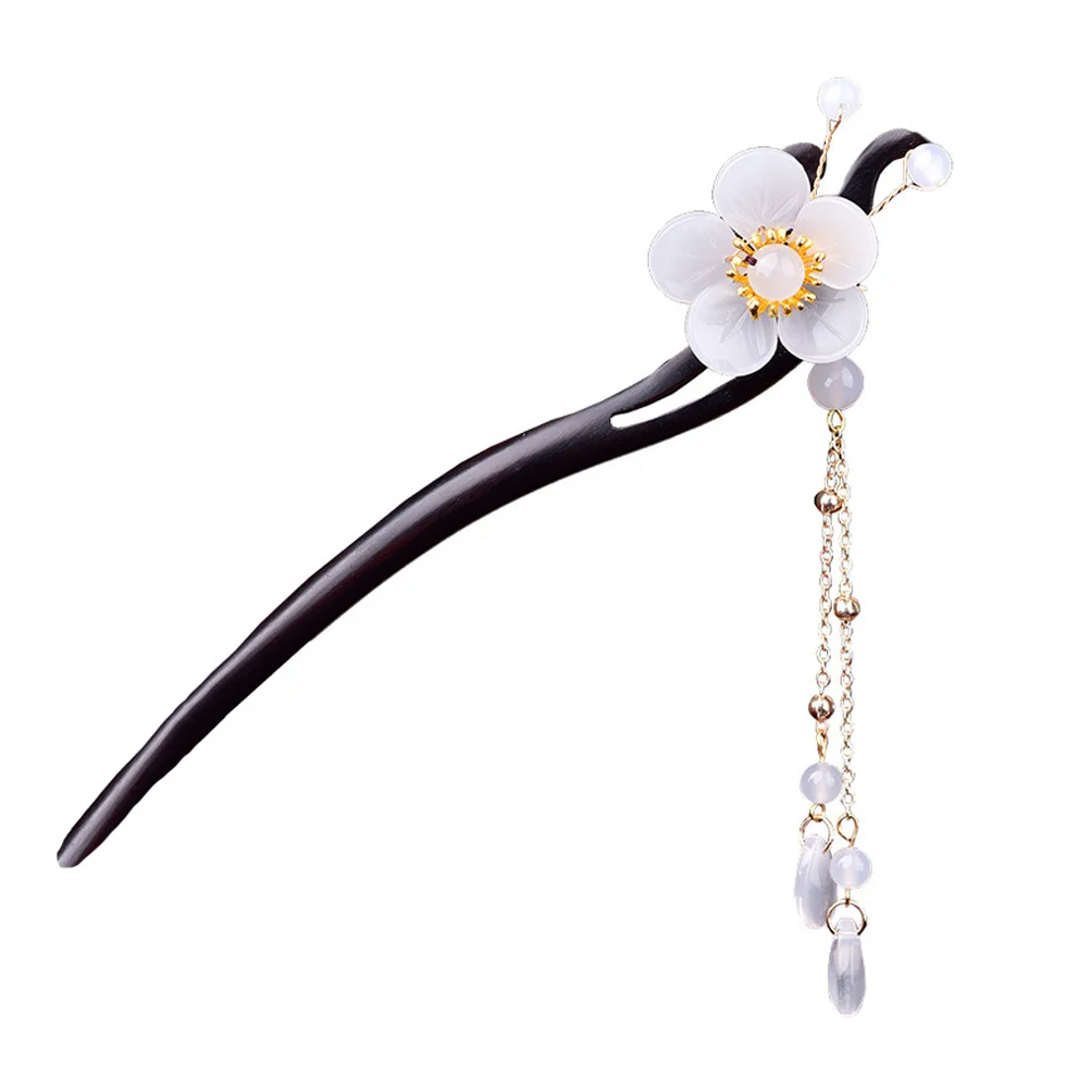 

Ebony Tassel Hairpin Clasp Vintage Decorative Updo Headdress Spiral Bun Accessories Retro Chic Agate Design for Daily