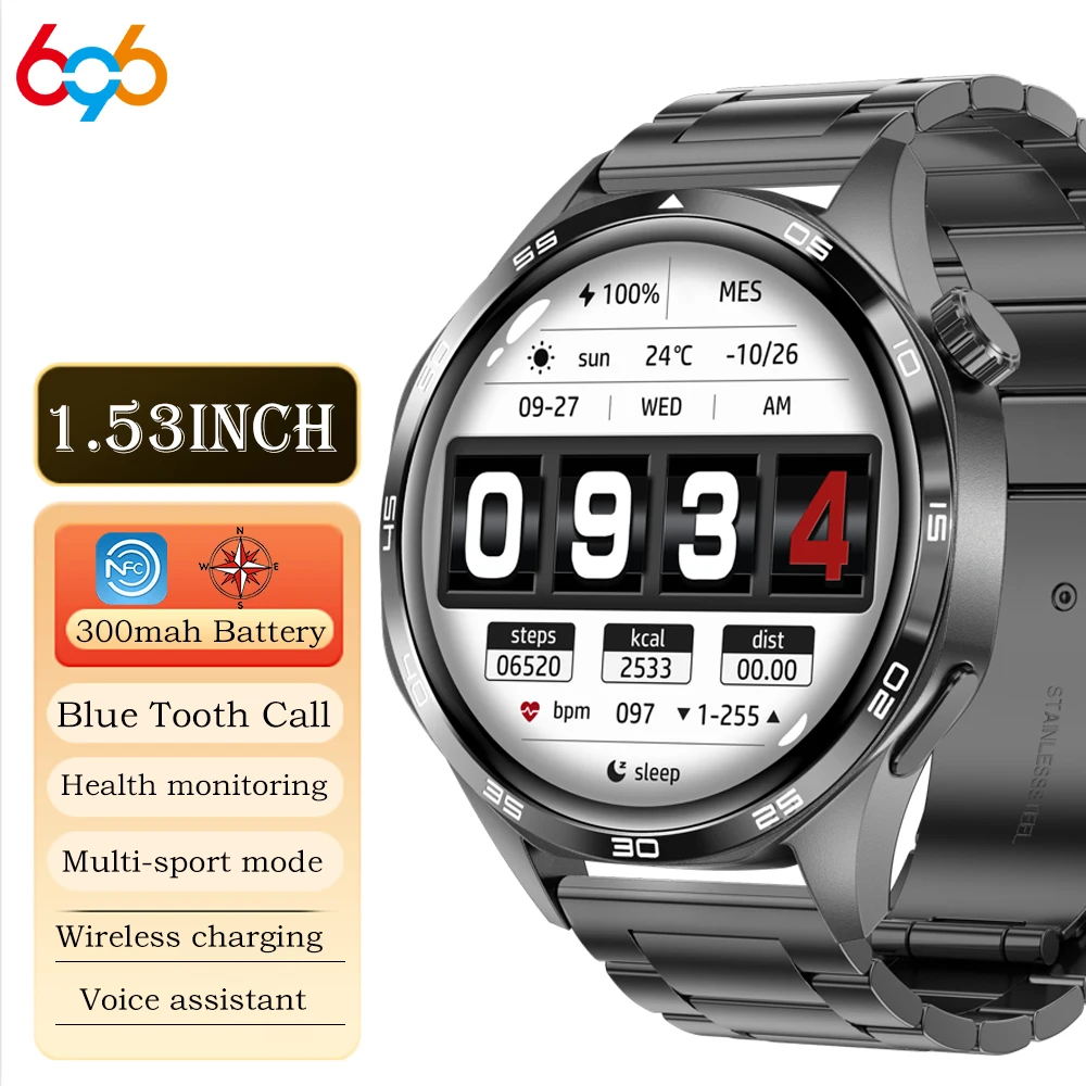 

Смарт-часы с беспроводной зарядкой, спортивные часы с синим зубом, водонепроницаемые, GPS, траектория движения, компас, голосовой помощник, умные часы