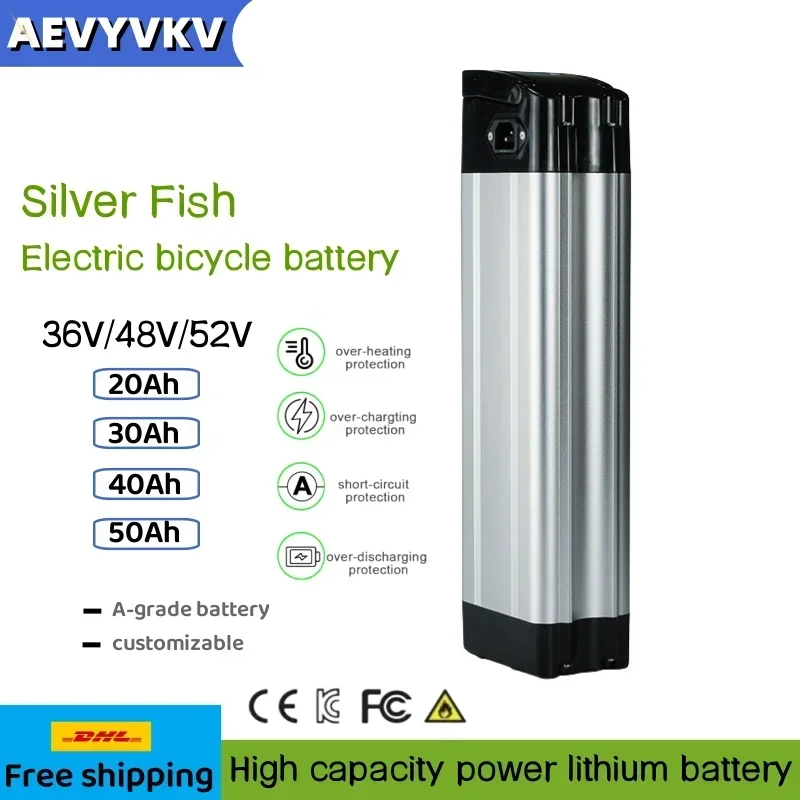 

36V/48V/52V 20Ah-50Ah Silver Fish Lithium Ebike Bateria Akku 500W 50Ah Li ion Electric Bike Bicycle 48V 18650 Battery Pack