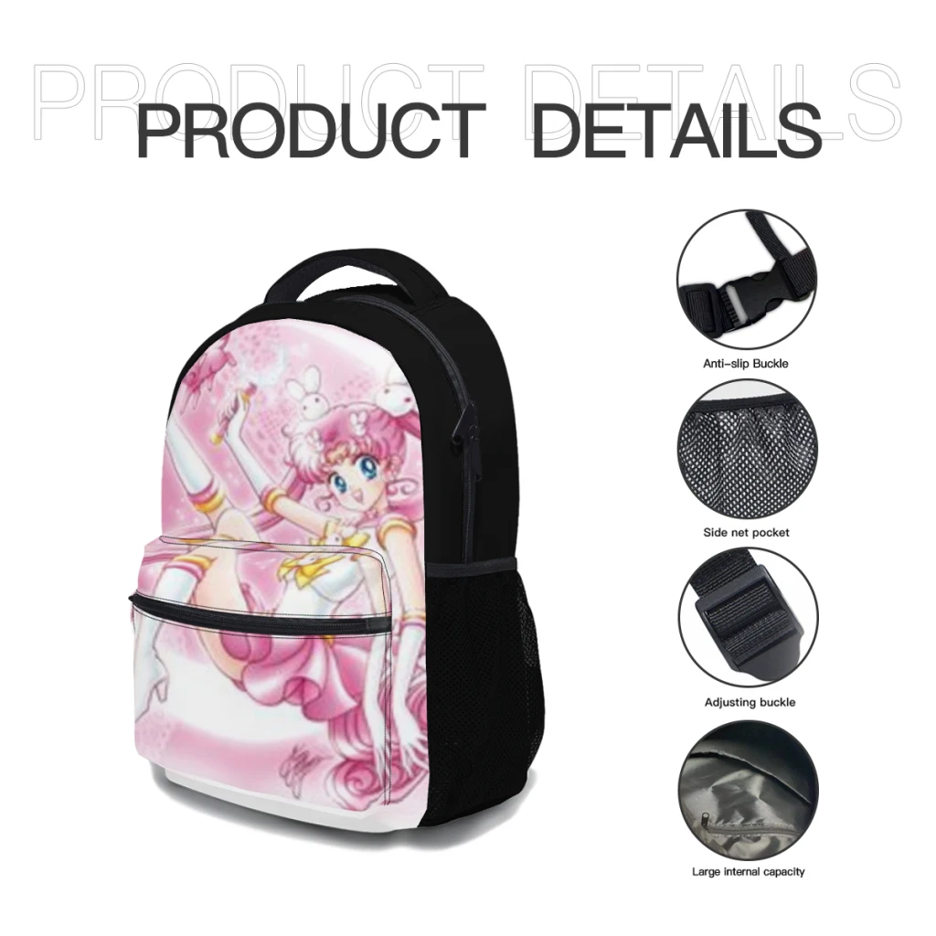 Sailor moon-mochila escolar para meninas, grande capacidade, desenhos animados, bonito, para o ensino médio, 17 polegadas