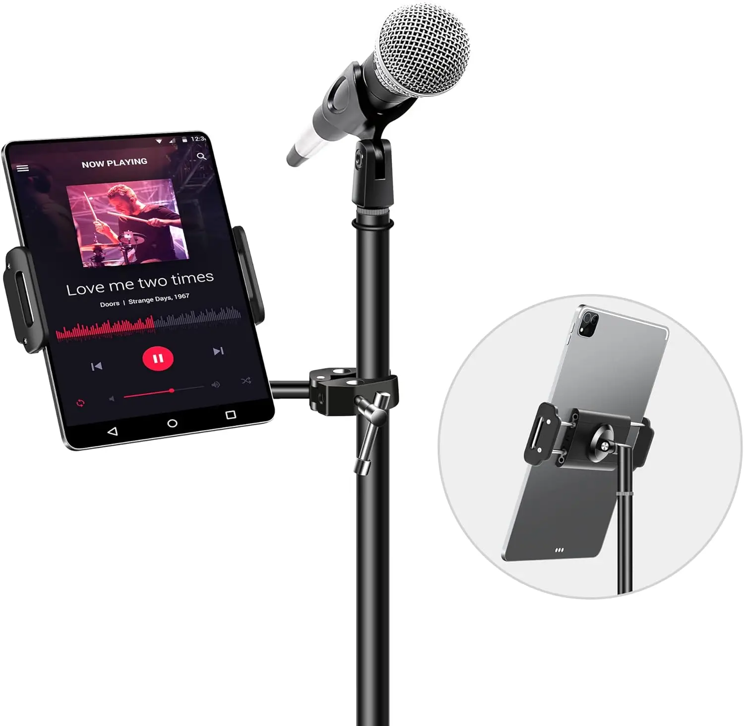 

Aluminum iPad Holder for Mic Stand, 360° Swivel Tilt Adjustable Mount for 4-13in Tablets and Phones