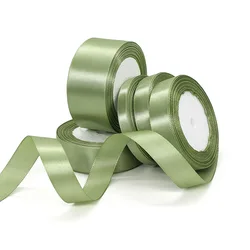 25yards/Roll Satin Ribbons Matcha Green 10/15/20/25/40/50MM For Wedding Christmas Home Decorate Handmade Gift Wrapping Supplies
