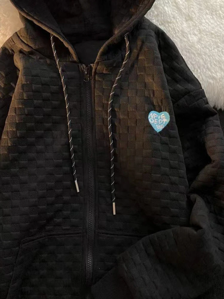 بلوزات بقلنسوة بسحاب للنساء ملابس خروج بأكمام طويلة سترة علوية على الموضة الكورية سترة كبيرة الحجم بأكمام طويلة ملابس خارجية غير رسمية